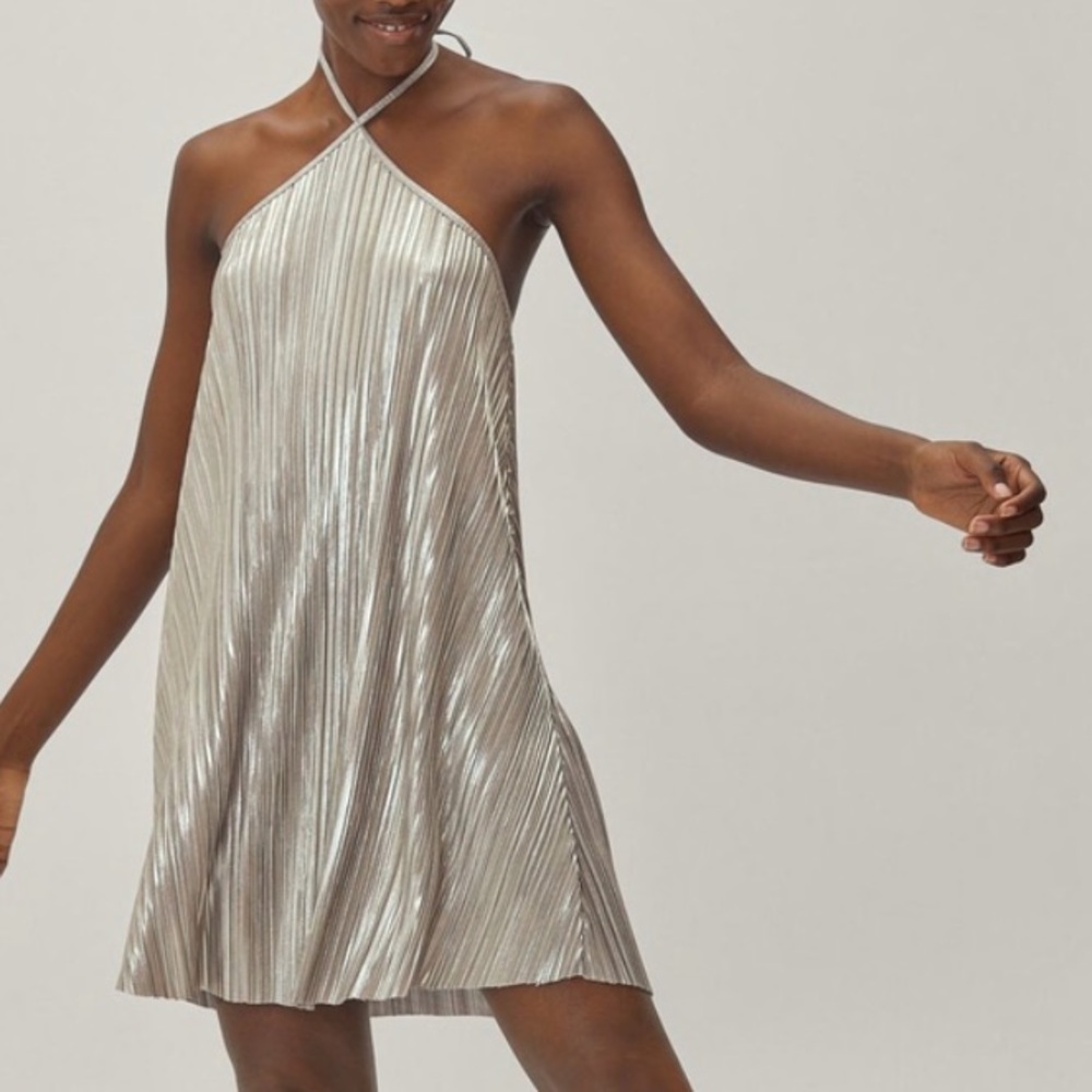 NWT Halter Metallic Silver Dress